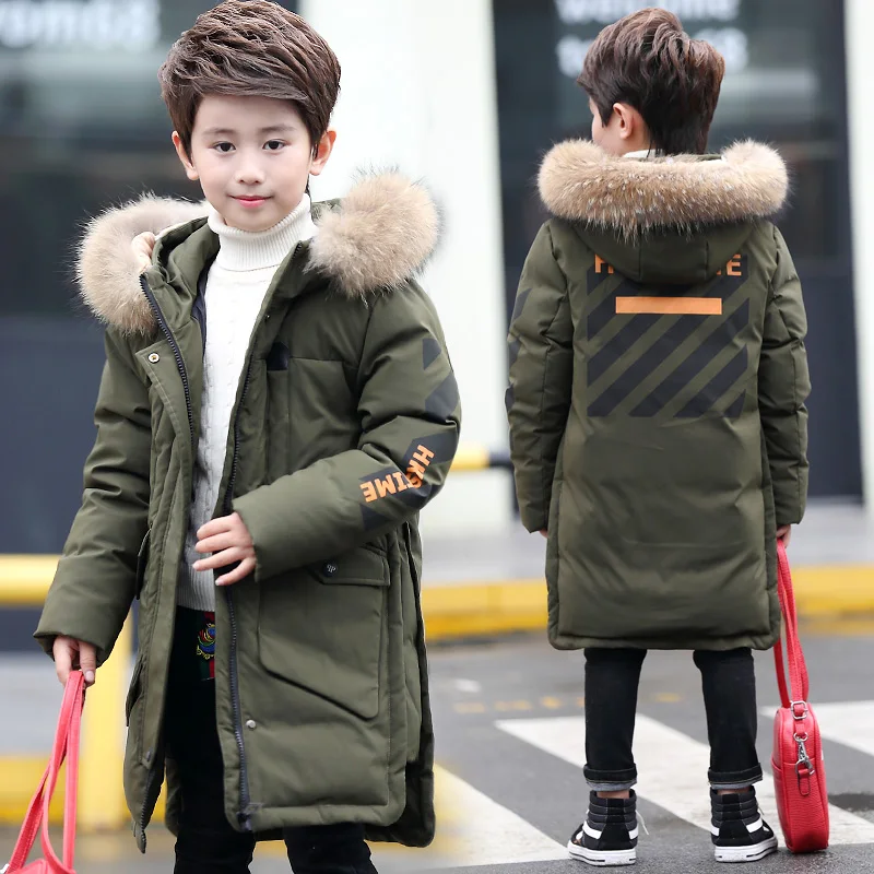 

Winter Boys Jacket made of Feather Down with Real Fur Hooded Teenage Boys Winter Clothing age 8 10 12 14 16 years