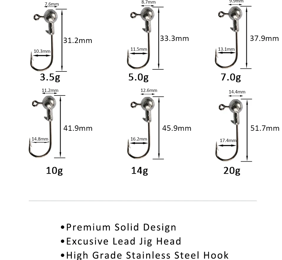 Goture 20-50 шт. свинцовая головка джиг рыболовный крючок из углеродистой стали рыболовные крючки 1-20 г для мягкой приманки с приманкой Снасти Коробка рыболовные аксессуары