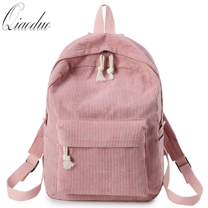 

Qiaoduo Soft Fabric Backpack Female Corduroy Design School Backpack For Teenage Striped Backpack Large Capacity Backpack CE3117