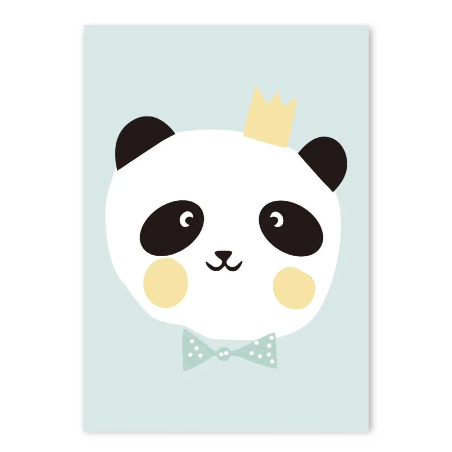 Tidak Ada Bingkai Nordic Kartun Lucu Panda Kepala Senyum Kanvas