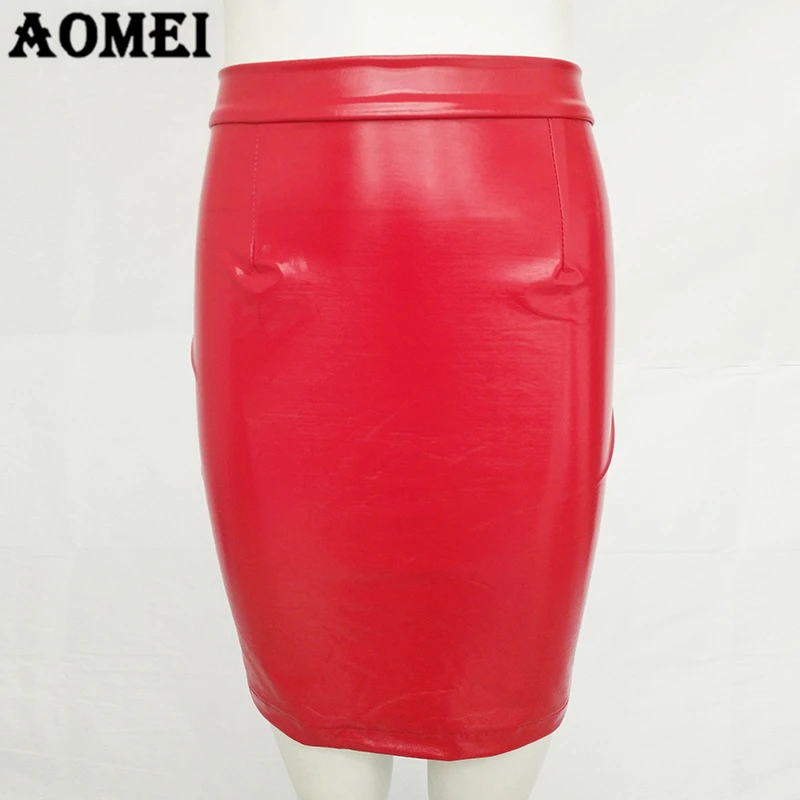 Bodycon Sexy PU Leather Skirts Autumn Winter Punk High Street Stylish Black Red with Zipper PVC Package Hip Skirts Streetwear