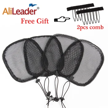 

S/M/L Black Adjustable Strap On The Back Wig Caps For Making Ponytail Net Guleless Hairnet Afro Hair Bun Net For Women 2Pcs