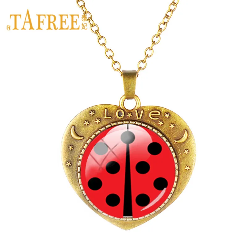 

TAFREE 2018 New Arrival Miraculous Ladybugs Necklace Red Balck Insect Shell Pendant Heart Shape Sweater Chain Kids Women LB01