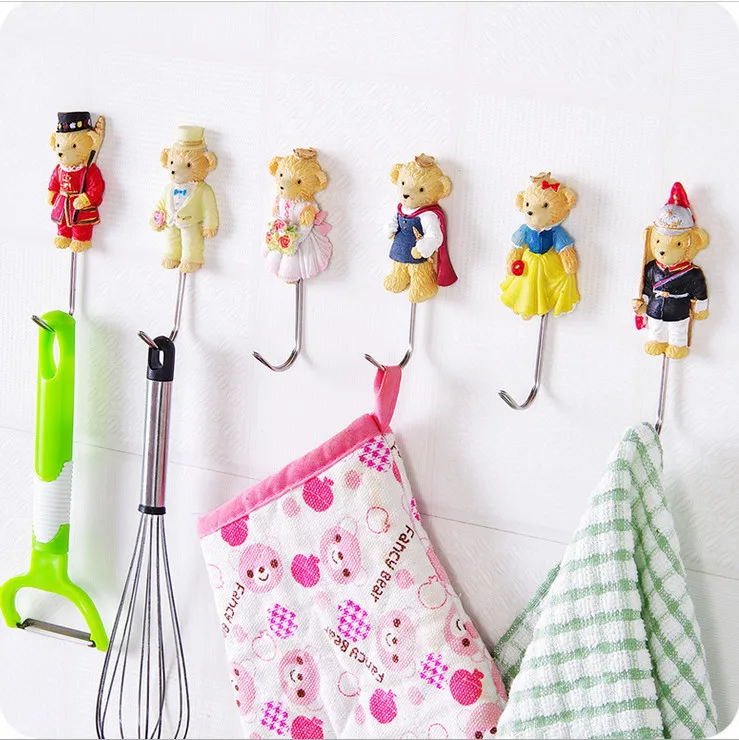 

England Bear multifunction Stainless Steel Family Robe Hanging Hooks Hats Key Adhesive Wall Hanger Bathroom Kitchen Accessories