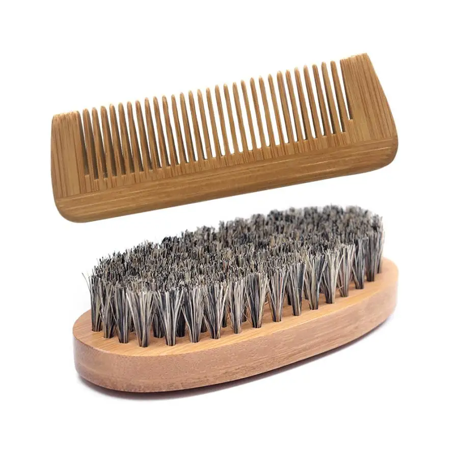 Beard brush and comb set for Men Boar Hair Bristle Beard Mustache Brush
