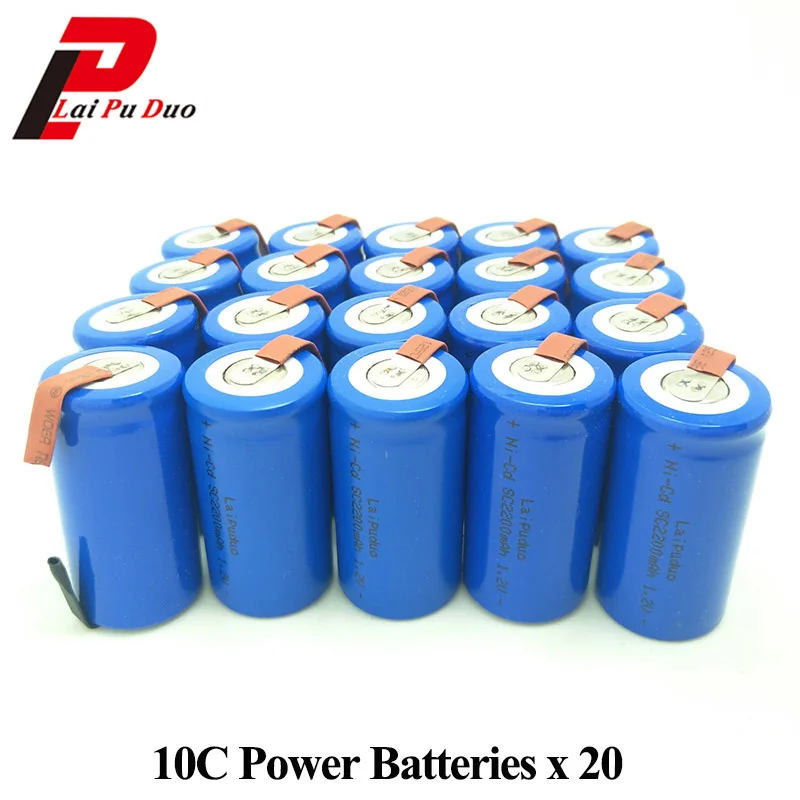 

SC Battery SUB C Rechargeable Battery 1.2V 2200mah 4.25*2.2cm 15A for HITACHI for bosch for dewalt 20 Pieces Included