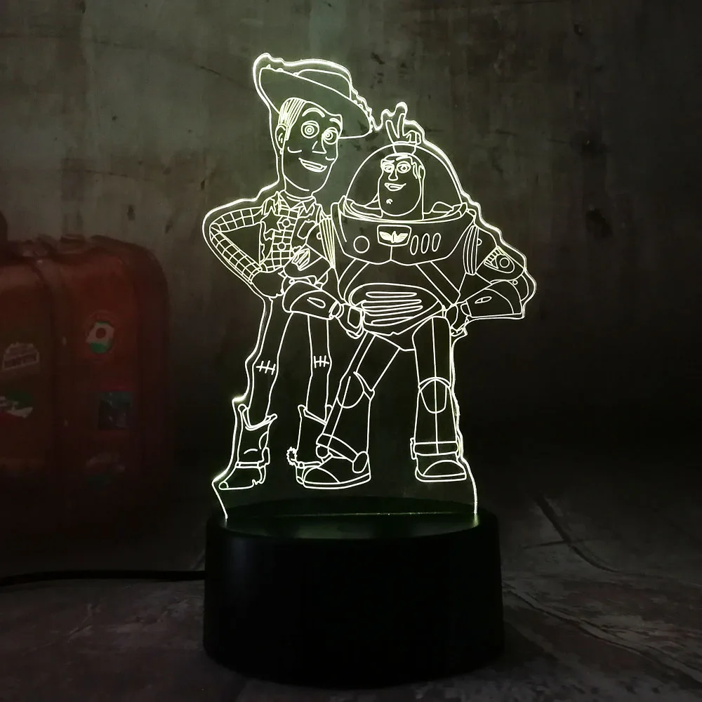  Cute Toy Story Buzz Lightyear Woody 3D LED RGB Night Light 7 Color Baby Sleep Desk Lamp Child Kids 