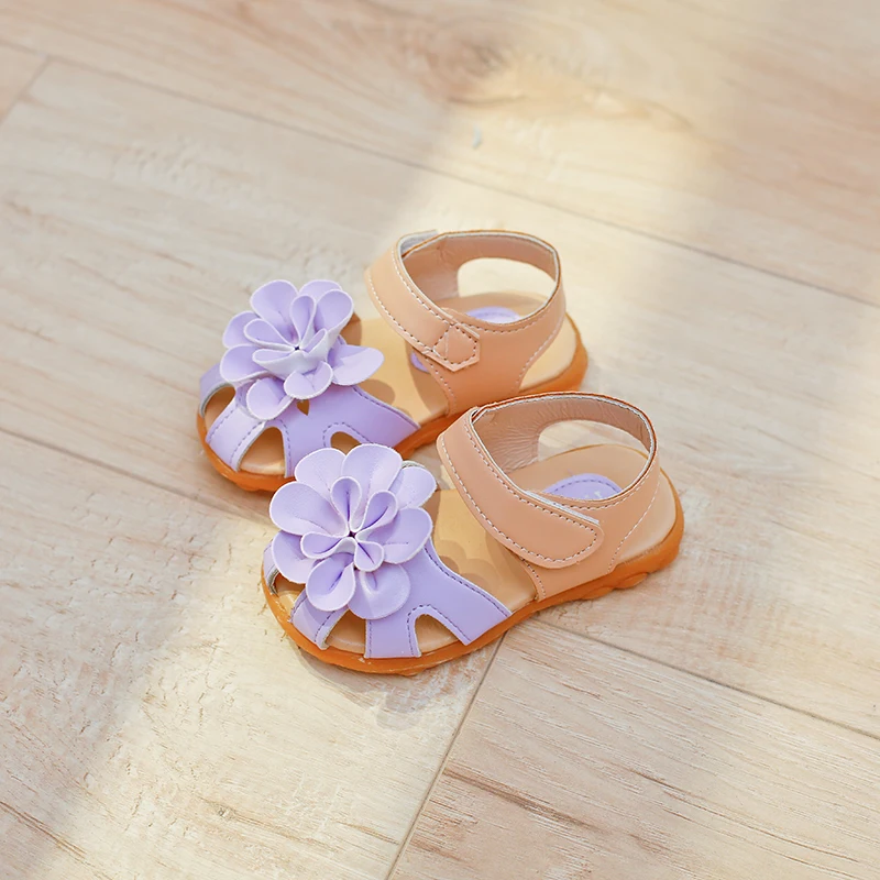 Четырехцветные сандалии с цветочным узором; коллекция года; сезон весна-лето; детские сандалии; детская обувь для девочек; мягкая детская обувь