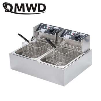 DMWD Commercial Double Oil Cylinder Electric Deep Fryer French Fries Frying Machine Oven Hot Pot Fried Chicken Grill EU US Plug
