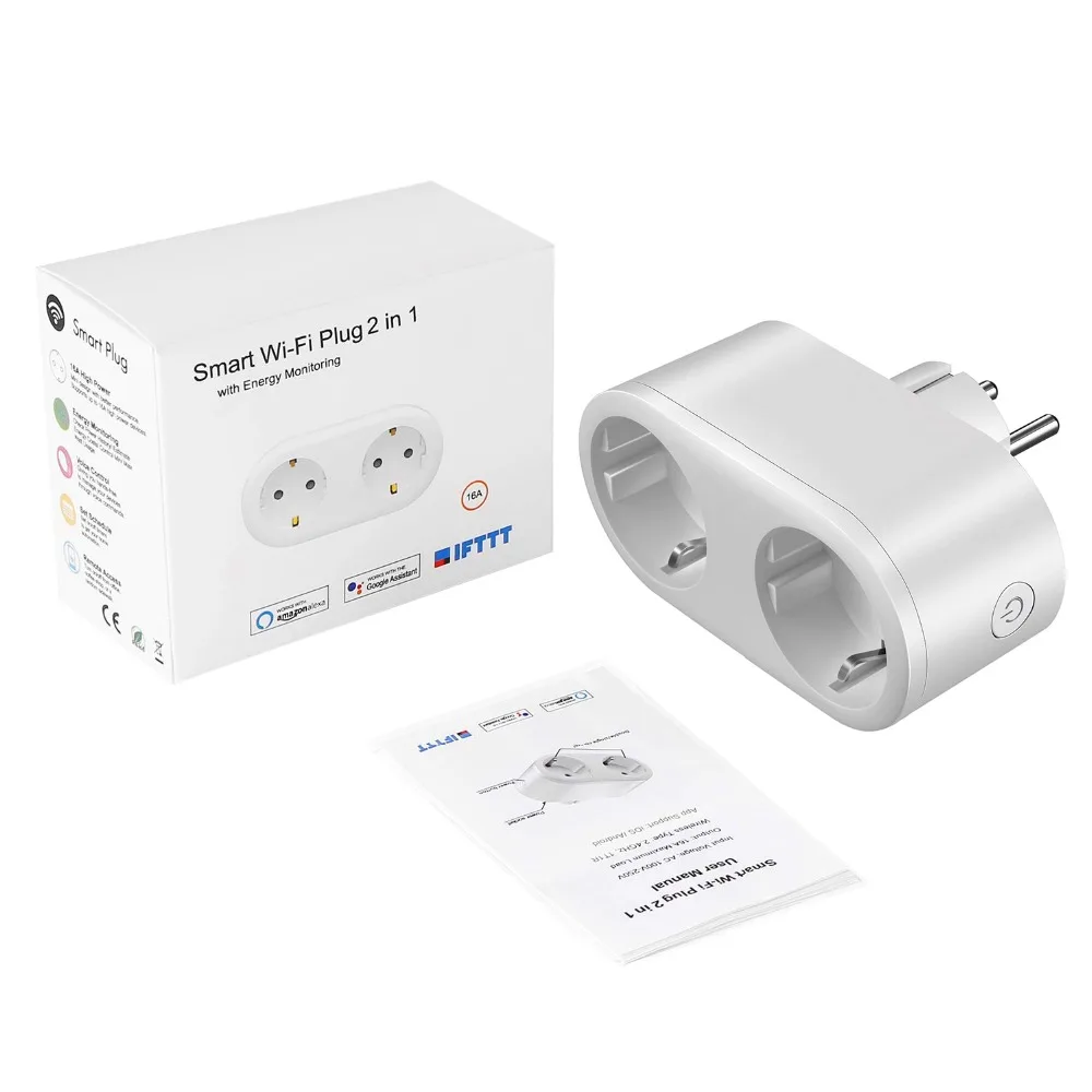 Умная розетка Smart life wifi штепсельная вилка европейского стандарта 16 А две розетки