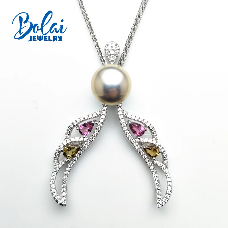 

Bolaijewelry,natural pearl and tourmaline gemstone pendant necklacefine jewelry for A two wear party or daily wear best gift.