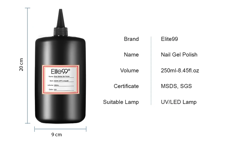 Elite99, 250 мл, голубой цвет, Гель-лак, все для маникюра, Полупостоянный УФ-Гель-лак, не впитывается, дизайн ногтей, маникюр, Гель-лак для ногтей