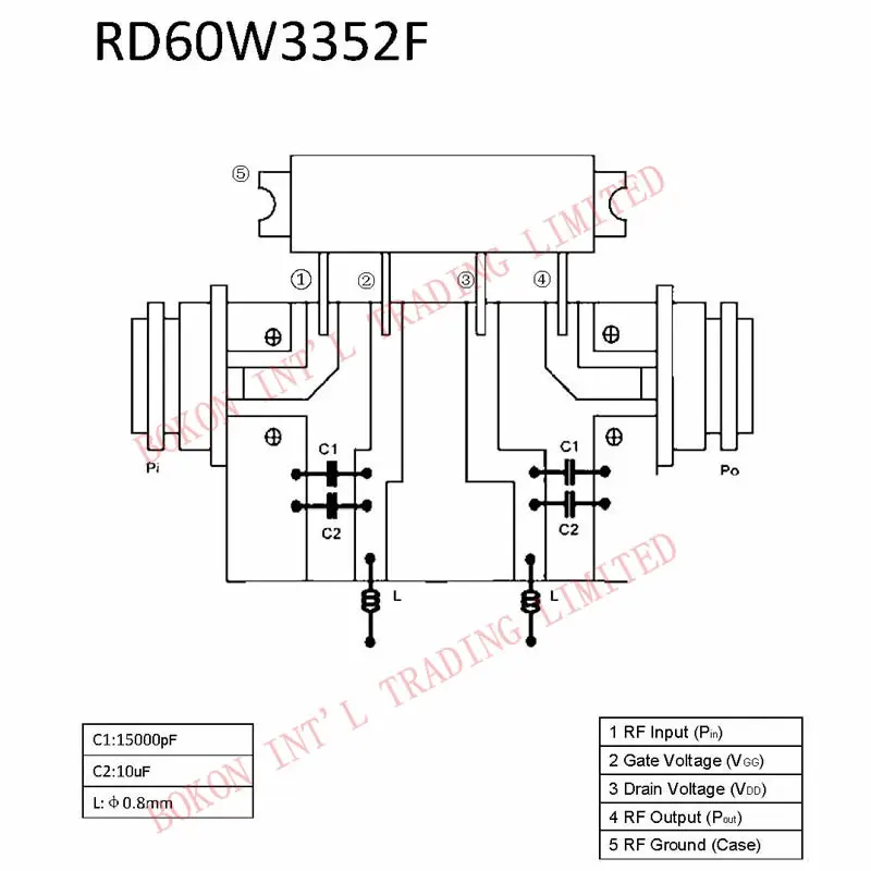 Módulos de potência rd60w3352f rf 330-520 mhz