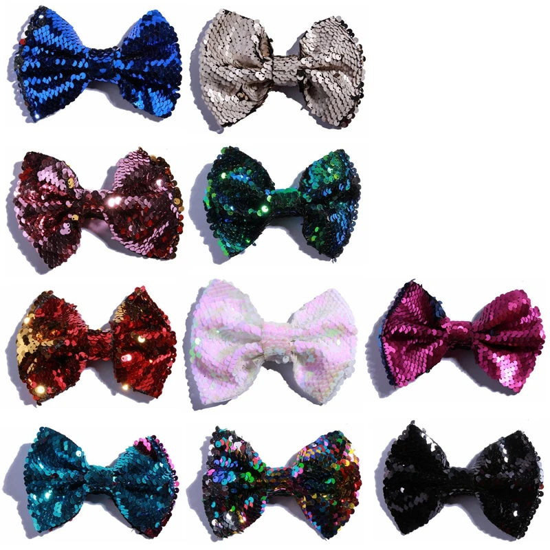 

60PCS 13CM Newborn Luxurious Shiny Bowknot Bow For Headwear Sequin Bows For Women Hair U Pick