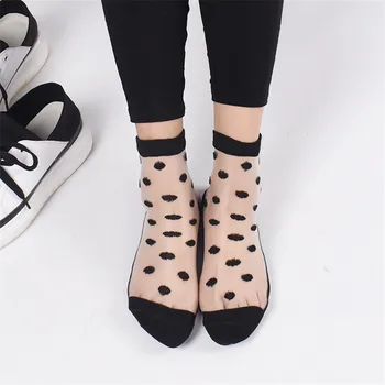 

Women Glass Stockings Acrylic Black Transparent Sexy Invisible Breathable Print Thin Mid Stockings For Female