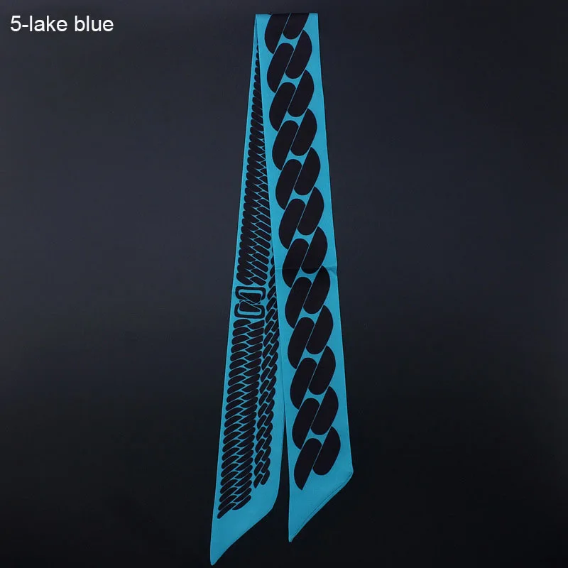 Luxury Brand Chain Print Twill Silk Small Women Fashion Scarf Hair Bags Handle Geometric Tie Multifunction Hand Ribbon Scarves