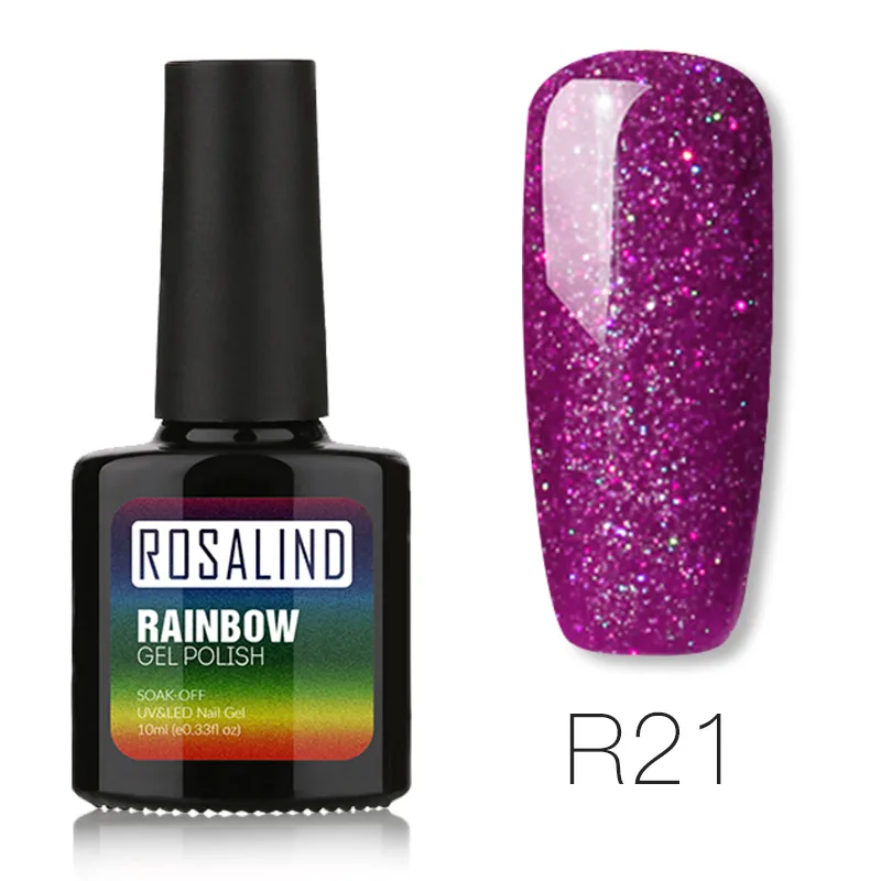 ROSALIND UV Gel Nail Polish Rainbow Shimmer Hybrid Lacquer Top Coat Set For Nail Art Manicure UV Gel Varnish Nail Gel Lak - Цвет: R21