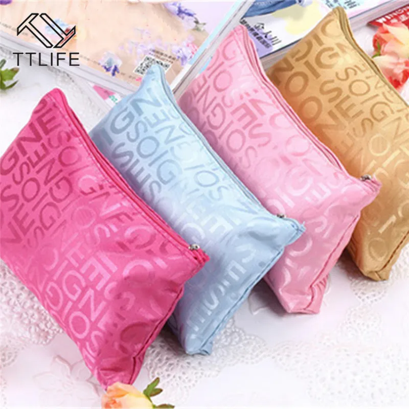 

TTLIFE Women Portable Cute Coin Purse Multifunction Beauty Zipper Travel Cosmetic Bag Letter Makeup Srorage Bags Pouch Organizer