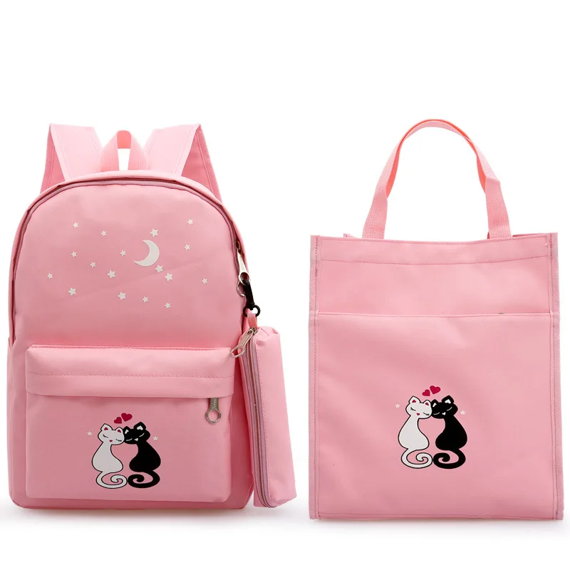 Модная женская сумка, школьный рюкзак для детей, сумки для девочек-подростков, школьные сумки, холщовый рюкзак, мультяшный Кот, школьная сумка - Цвет: Розовый