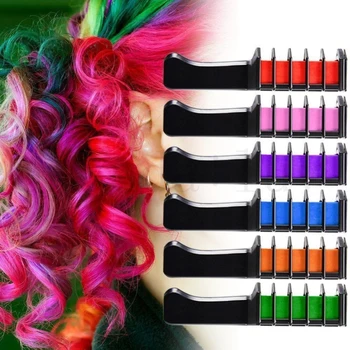 

6Pcs/Set Multicolor Mini Disposable Hair Chalk Color Dye Comb Pens Temporary party Cosplay Hairs Dyeing Tool free fast shipping
