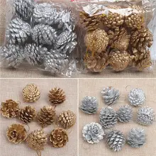 

9pcs/set Christmas Ornaments Pine Cones DIY Xmas Tree Ornaments Pendant Gold Sliver Home Christmas Party Decorations
