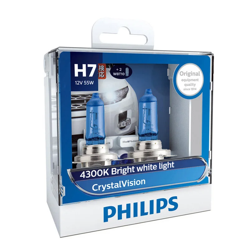 Philips H7 12V 55W Crystal Vision 4300K яркий белый светильник, галогенные лампы, автомобильный головной светильник, стильный вид, устойчивый к ультрафиолетовому излучению 12972 CVSM, пара