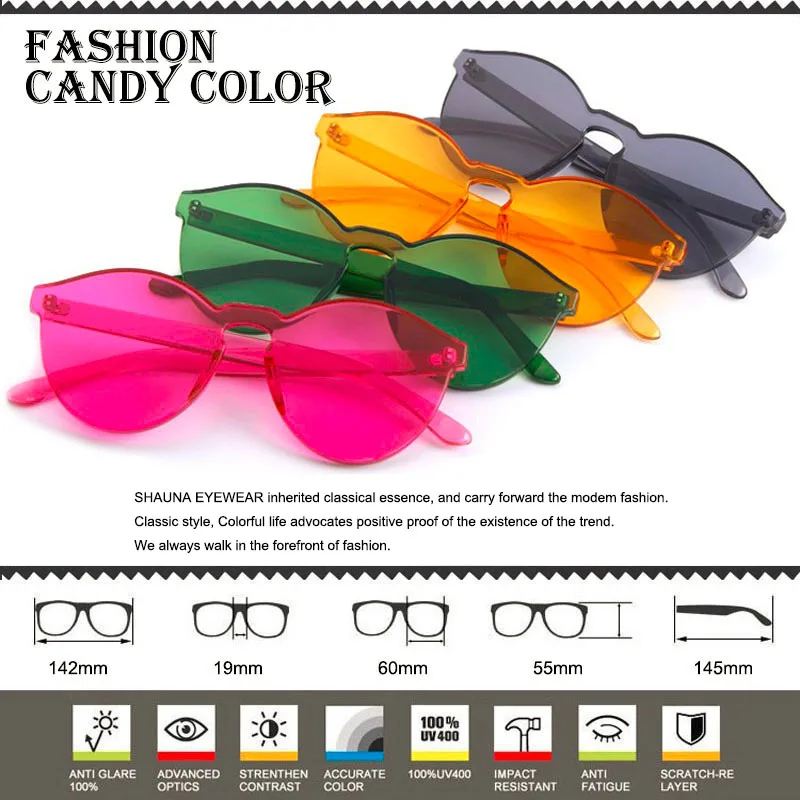 SHAUNA, модные весенне-Летние Стильные женские солнцезащитные очки ярких цветов, женские зеленые тонированные толстые линзы, мужские очки без оправы