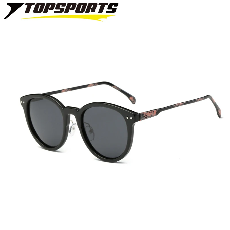 

TOPSPORTS Polarized women Sunglasses Metal pattern leg HD TAC Reflective round lens Glasses UV400 eye protective Eyeglasses