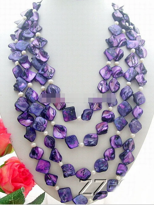 

Hot sell -100'' White Pearl&Purple Shell Necklace -Bridal jewelry free shipping