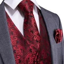 DiBanGu Red Black Paisley Fashion Wedding Men 100%Silk Waistcoat Vest Ties Hanky Cufflinks Cravat Set for Suit Tuxedo MJTZ-106 DiBanGu Red Black Paisley Fashion Wedding Men 100%Silk Waistcoat Vest Ties Hanky Cufflinks Cravat Set for Suit Tuxedo MJTZ-106