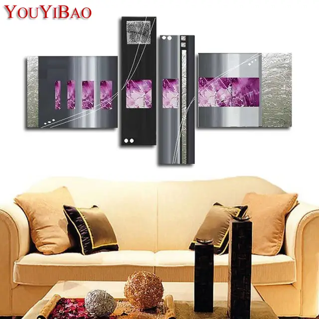 Peint à La Main Gris Moderne Ligne Vert Lettre Couteau Peinture à Lhuile Sur Toile 4 Panneau Arts Ensembles Maison Mur Décor Pour Salon Vente