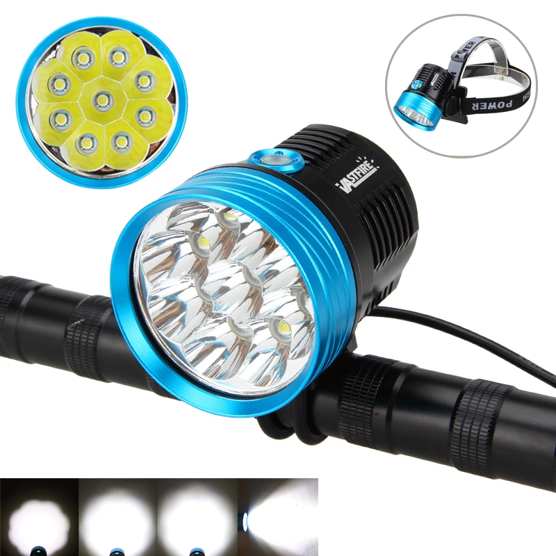 

Tactical Waterproof 15000LM 9X T6 LED Head Front Bicycle Light Bike Headlamp Torch+Laser Rear Lamp