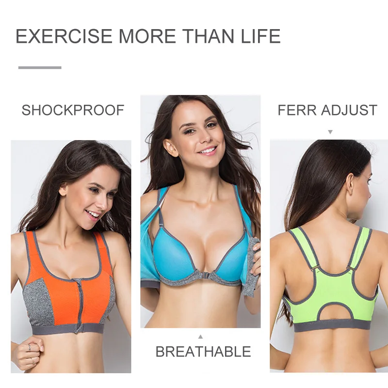 SEXYWG Women Zipper Push Up Sports Bras Shockproof Underwear Running Vest Gym Workout Running Tops Sportswear Yoga Soprt Top