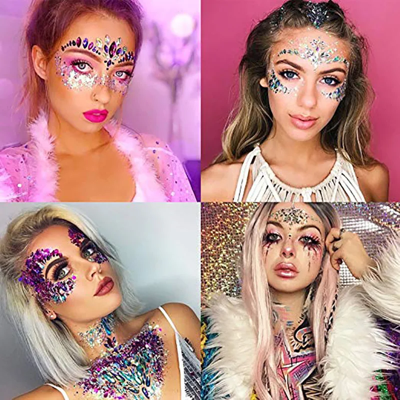 3D Face Crystal Glitter Jewels Tattoo Sticker Women Fashion Face Body Gems Gypsy Festival Adornment Party Beauty Makeup Stickers