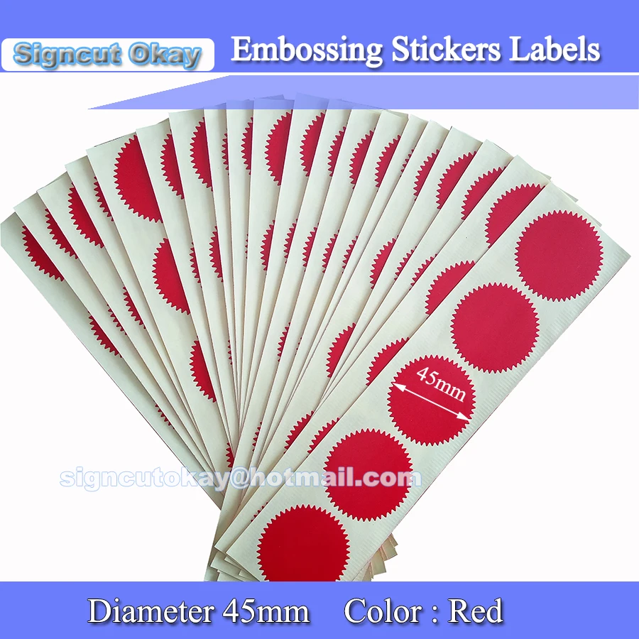 Embosser Sticker Red Color 100pcs Round Gear Wheel Seal Adhesive