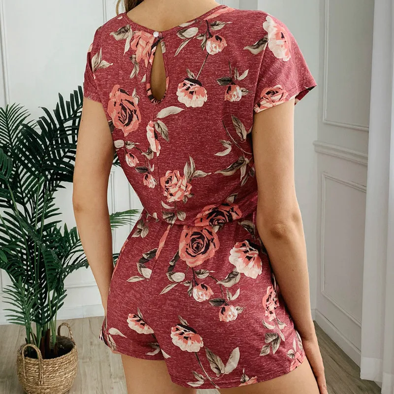 Отдых Пляжный комбинезон женский Boho комбинезон с цветочной расцветкой летний Повседневный на шнурке карманы сзади Кнопка Femme комбинезоны GV452