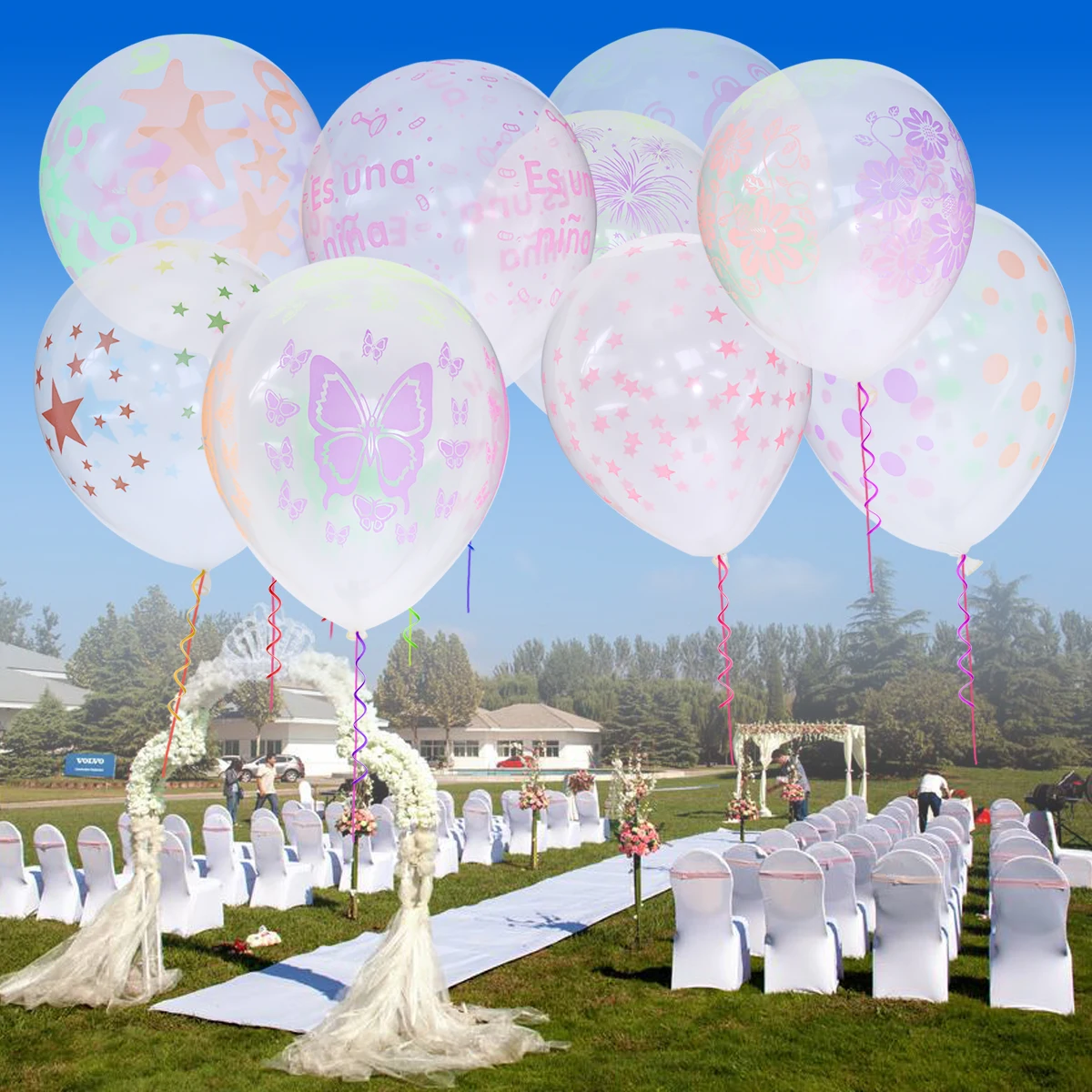 100pcs 12-inch 2.5g Clear Flowers Printed Balloons Assorted Pattern Latex (Mixed Patterns) | Игрушки и хобби