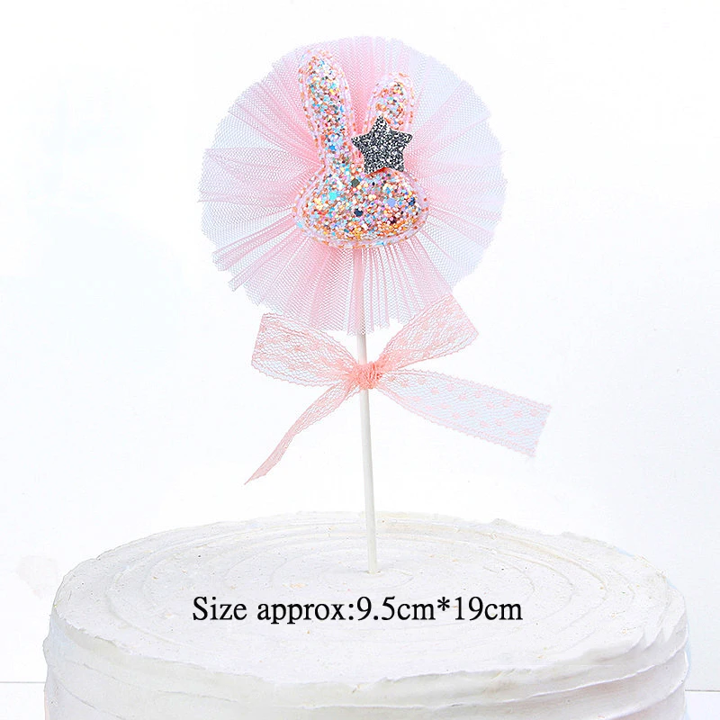 1 комплект = 5 шт. кролики кружева цветок розовый украшения на день рождения для дня рождения торт Deocration Ткань звезды свадебный декоративный для Бэйби шауэра блесток