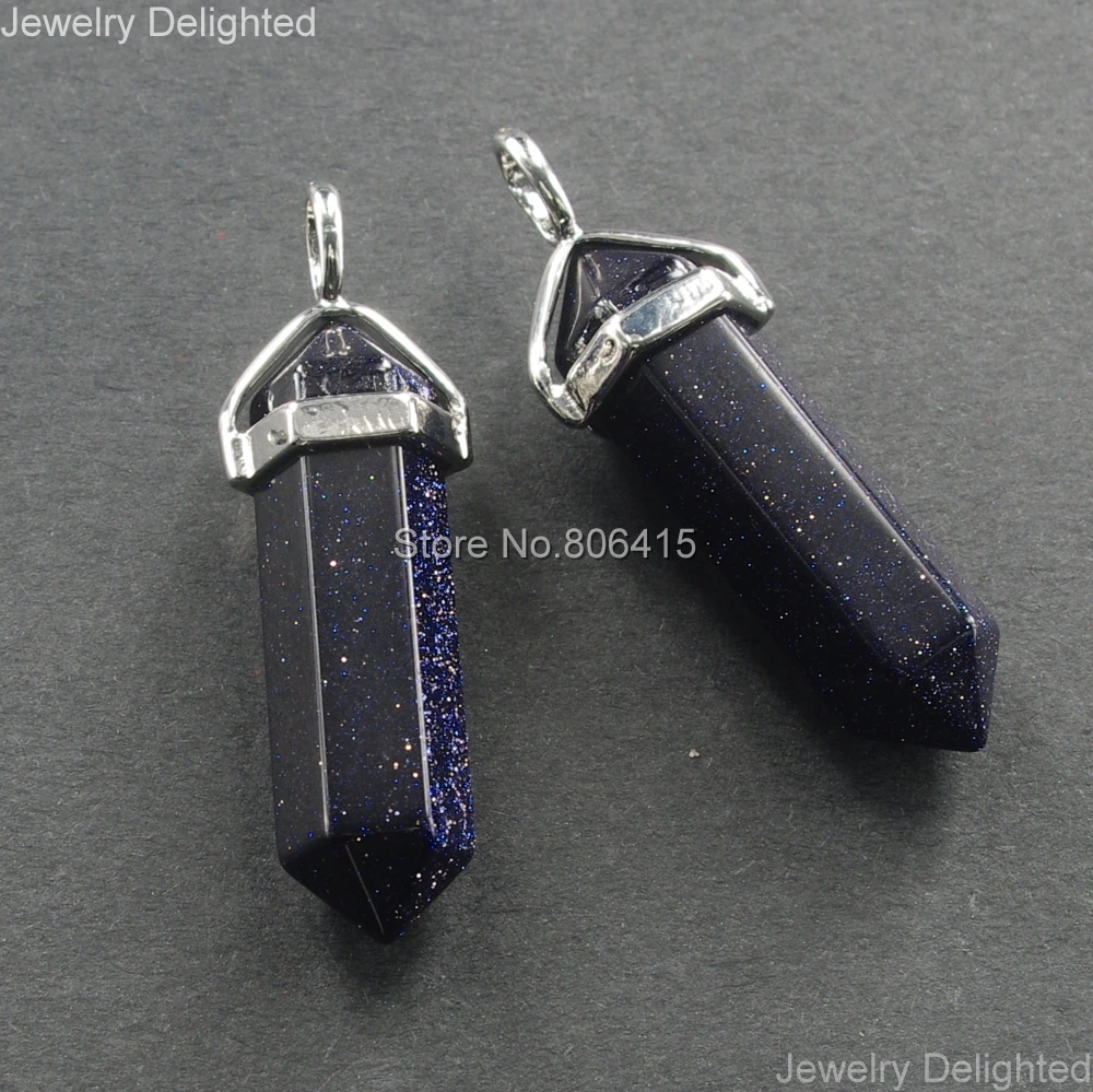 

Natural Gems Stones Blue Sand Hexagonal Point Reiki Chakra Necklaces Earrings Pendant Beads Jewelry Craft Making 10Pcs/lot