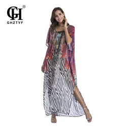 GHZTYF длинное платье для женщин с богемным принтом, короткий рукав, свободный, плюс размер, халат Femme, летние, пляжные, в богемном стиле, макси
