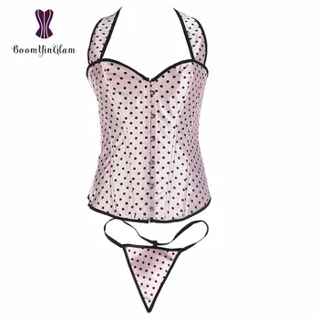 

Princess Style Haterneck Women Lingerie Corselet Shaper Straps Overbust Corset Small Dot Bustier Size S-XXL 872#