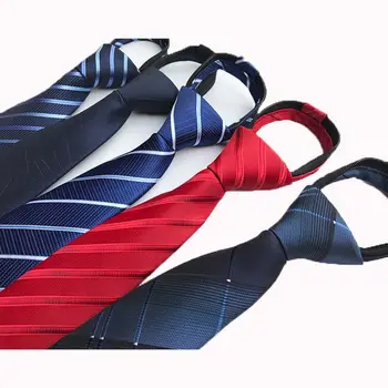 

8cm Necktie Mens Zipper Ties Red Black Blue Solid Color Lazy Tie Easy To Pull Rope Neckwear striped tie Korean Style Wedding Par