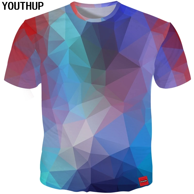 YOUTHUP 2018 3D футболка для Для мужчин Красочные Геометрия алмаз 3d Футболка с принтом смешно Хип-хоп Для мужчин футболка тис Прохладный