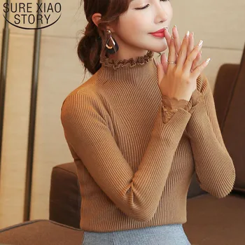 

Womens sweaters 2019 winter Ruffles Solid women sweaters and pullovers Full Casual Turtleneck sweaters green and black 5050 50