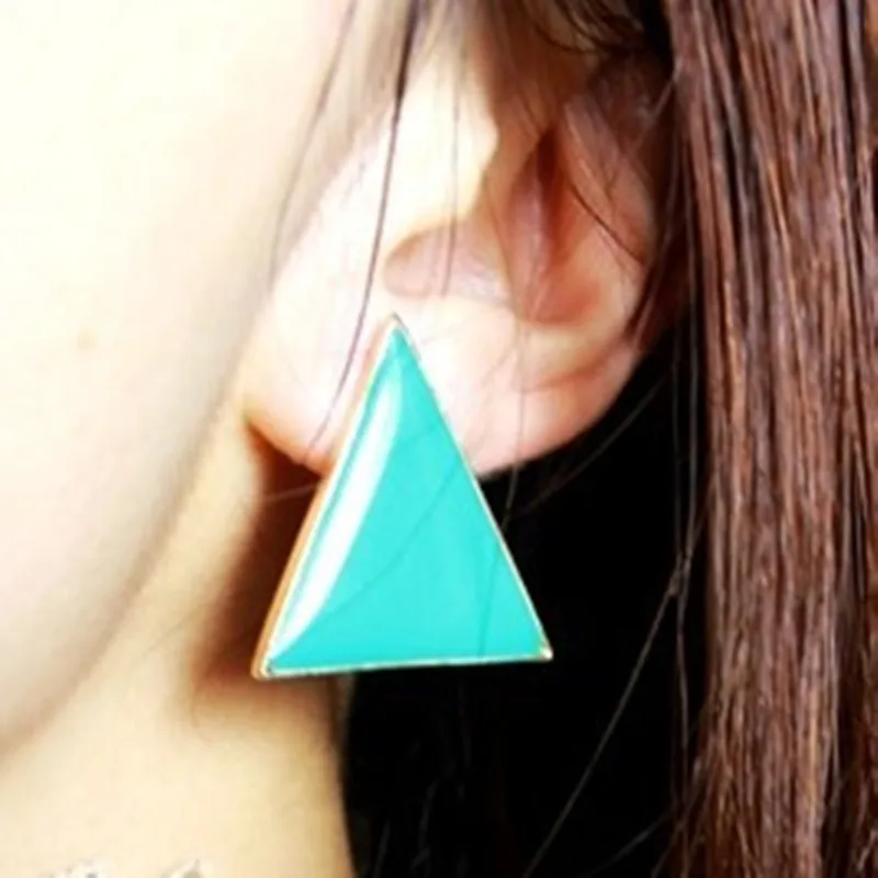E475 new Girls fashion punk style colorful candy-colored geometric triangle Stud Earrings for Women jewelry accessories photo