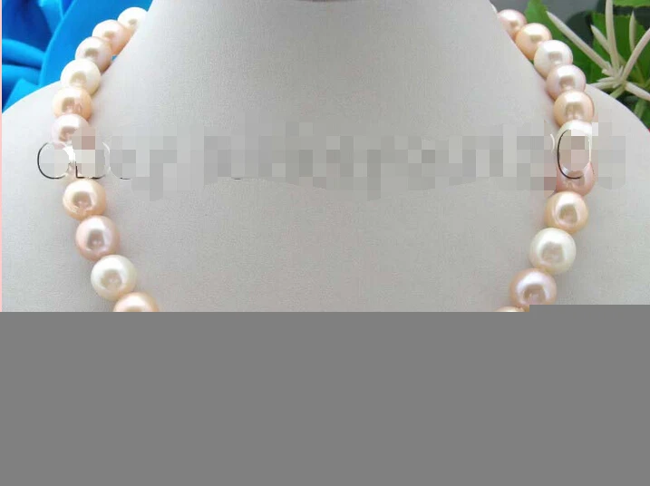 

FREE SHIPPING 12mm Pink Purple White Multicolor Pearl Necklace 14k! (A0513)