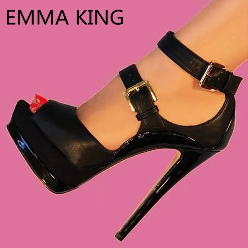 

Runway New Sexy Platform Shoes Woman Peep Toe Stilettos Pumps For Women Ankle Strap Party Wedding Shoes Woman Black High Heels