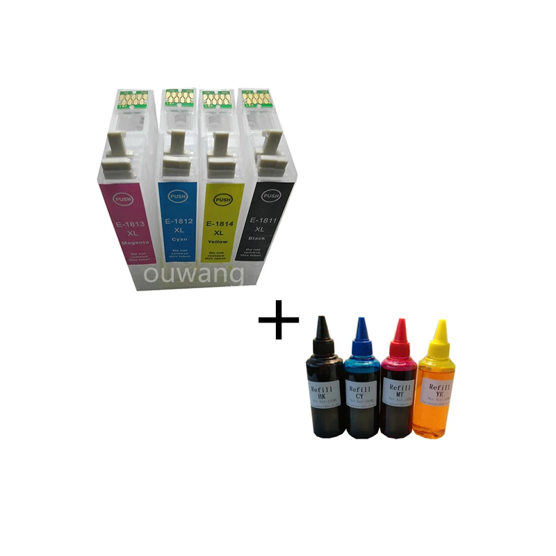 

T1811 T1812 18XL Refillable cartridge for EPSON XP 30 102 302 402 202 305 205 212 405 312 412 415 215 Printer + 400ml dye ink