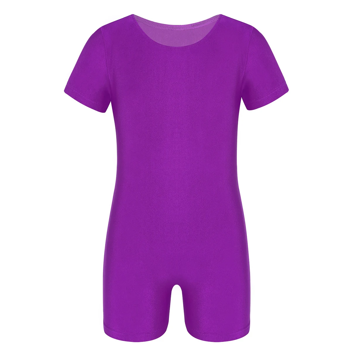 Гимнастическое трико унисекс с короткими рукавами для мальчиков и девочек, боди для танцев, однотонный облегающий эластичный детский спортивный костюм для балета - Цвет: Purple