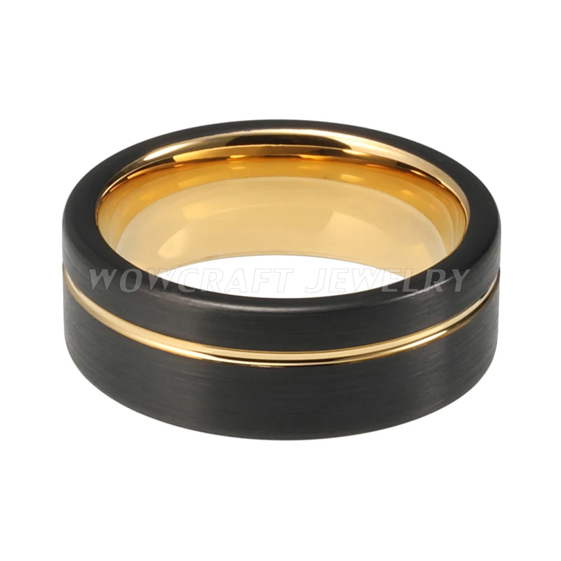 Черное и Золотое мужское женское кольцо из карбида вольфрама, обручальное кольцо с матовой отделкой Pip Cut, удобная посадка, офсетное Рифленое кольцо, Подарок на годовщину